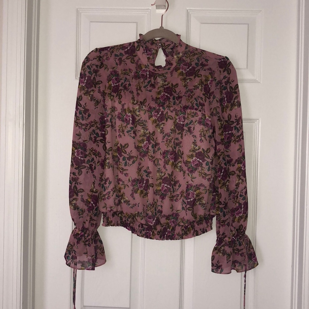 Rose high neck long sleeve top